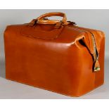 A Tan Leather "Purdey Style" Overnight Travel Bag, by Simpson of London, full oak bark leather