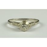 A Diamond Ring, Early 20th Century, silvery colour metal, set with a centre old cut diamond,