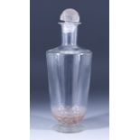 A Lalique Glass Carafe, the plain tapered glass body with moulded and rose opalescence of "