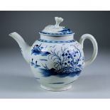 A Worcester Teapot and Cover, Circa 1770-1780, painted in blue with "Rock Strata Island" pattern,