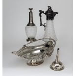 A Continental Silvery Metal Mounted and Cut glass Decanter, and mixed items, the decanter with