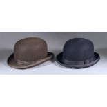 A Black Gresham Bowler Hat and a Brown Bowler Hat, the black hat from Failsworth, size 57, the brown