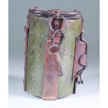 A Painted Wood and Iron Bound Offertory Box, 19th Century, with iron strap work, lock and key, 4.