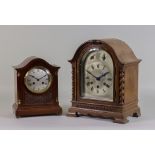 Two Early 20th Century Mantel Clocks, comprising - a mahogany clock, the 4.25ins silvered dial