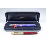 Two Parker Fountain Pens, comprising - a Sonnet Premium pen finished in blue lacquer, with