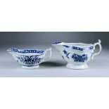 A Worcester Moulded Sauce Boat, Circa 1770-1780, painted in blue with the "Rose" pattern, crescent