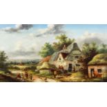 Georgina Lara (fl. 1840-1880) - Pair of oil paintings - Farmyard scenes with figures, horses and