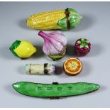 Seven Limoges Porcelain Fruit and Vegetable Trinket Box Models, Late 20th Century, incuding - corn