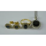 A Quantity of Sapphire and Diamond Set Jewellery, Modern, comprising, 18ct yellow gold ring set with