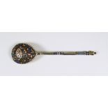 A Late 19th Century Russian Silver and Champleve Enamel Spoon, by Nikolai Alekseyev, Moscow, stamped