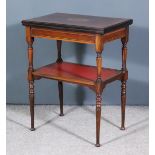 A Late Victorian Inlaid Rosewood Rectangular Card Table, with red leather and gilt folding top, on