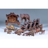 A Black Forest Carved Wood Model of Four Bears on a Sledge, Early 20th Century, 14.25ins x 4.