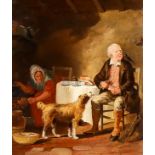 19th Century English School - Pair of oil paintings - Cottage interior with a cobbler talking to his
