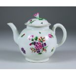 A Worcester Teapot and Cover, Circa 1770, enamelled in colours with loose floral sprays, the domed