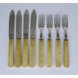 I* A Set of Twelve George VI Silver and Ivory Handled Fish Knives and Forks, by John Sanderson & Son
