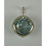 A Blue Topaz and Diamond Pendant, Modern, 18ct white gold set with a centred faceted blue topaz,