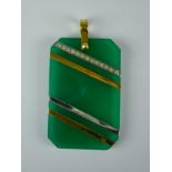 An 18ct Gold and Diamond Abstract Pendant, Modern, comprising Nephrite slice with inlaid 18ct gold