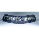 A French Japanned Steel and Brass Jewellers Window Sill Sign, 19th Century - "Bibelots Bijoux",