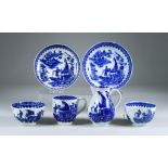 A Small Collection of Worcester Tea Wares, Circa 1775-1790, all printed in blue with the "