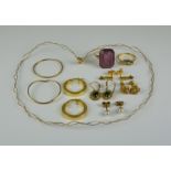 A Mixed Lot of 9ct Gold, comprising - a 9ct gold faceted amethyst ring, size Q, six pairs of