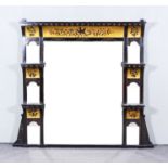A Victorian Ebonised Overmantel Mirror in the Aesthetic Manner, the frieze painted in colours and