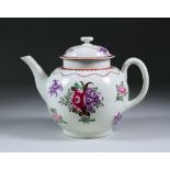 A Seth Pennington Liverpool Teapot and Cover, Circa 1770, enamelled in colours with scattered flower