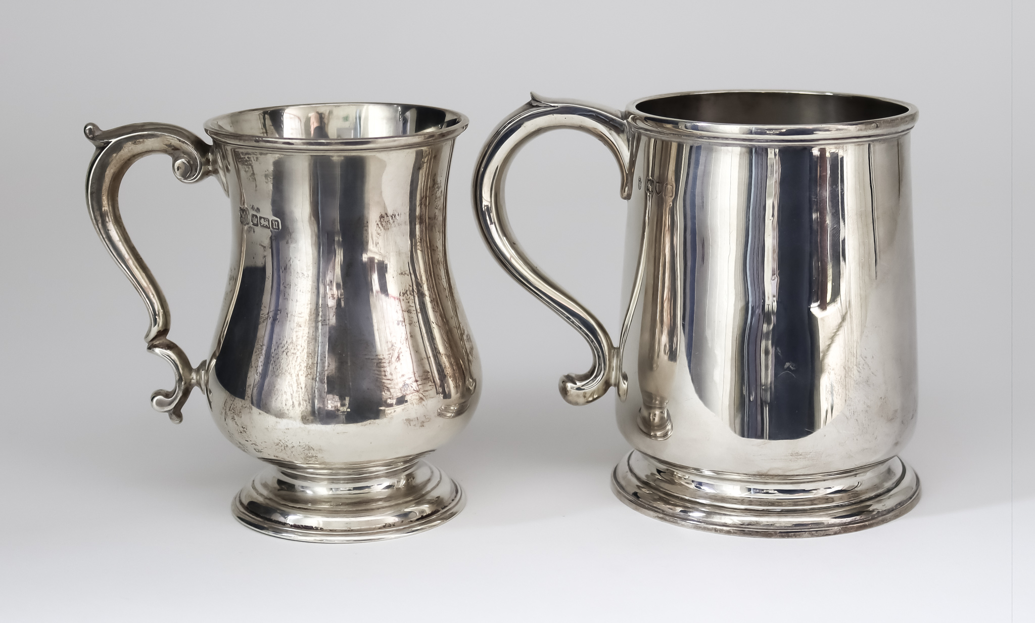 Two Edward VII Silver Tankards, one by Charles Stewart Harris, London 1907, of plain polished