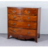 A George III Mahogany Bow Front Chest, with square edge to top, fitted two short and three long