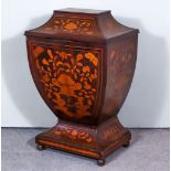 An Unusual 19th Century Dutch Marquetry Cabinet of Shield Outline, inlaid with urns of flowers,