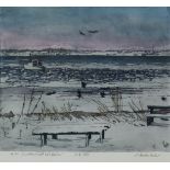 ***Nikolaus Störtenbecker (born 1940) - Etching in colours - "Winterlandschaft Mitt Krähen", 1980,