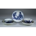 A Worcester Saucer, Circa 1770-1780, printed in blue with the "Three Ladies" pattern, and a