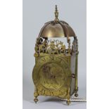 An 18th Century and Later Brass Lantern Clock, the 6.25ins chapter ring with Roman numerals, tulip