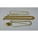 A Mixed Lot of 9ct Gold, Modern, comprising- flat curb link chain, 600mm overall, a fine box link