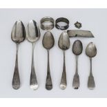 A Pair of George III Silver "Old English" Pattern Tablespoons and mixed silverware, the