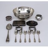 A George V Silver Circular Bowl and Matching Spoon, by Elkington & Co, Birmingham 1914 and 1915, the