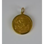 An Edward VII 1908 Half Sovereign Coin, in 9ct gold mount, gross weight 5.1g