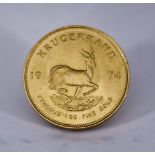 A Krugerrand Coin, 1974, VF, weight 34g