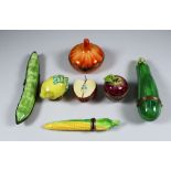 Seven Limoges Porcelain Fruit and Vegetable Trinket Box Models, Late 20th Century, including a broad