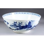 A Worcester Bowl, Circa 1768, painted in blue with "Precipice" pattern, open blue crescent mark,