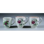 A Pair of Worcester Coffee Cups, Circa 1770, enamelled in colours with full blown roses and flower
