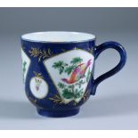 A Worcester Cup, Circa 1765-1770, enamelled in colours with exotic birds amongst branches and