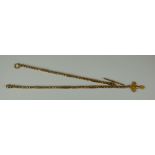 A 9ct Gold Albert Chain, with elongated box links, suspended with T-bar and crucifix, 370mm overall,