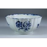 A Worcester Fluted Bowl, Circa 1780-1785, painted in blue with the "Gilliflower" pattern, crescent