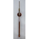 A Walnut Cased Lacquered Brass Stick Barometer and Thermometer, in plain cylindrical case, mounted