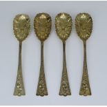 A Set of Four Victorian Silver Gilt Table Spoons, by Martin Hall & Co., Sheffield 1883, , with