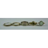 A Mixed Lot of Gem Set Rings, Modern, comprising - a 9ct gold set with green and white stones,