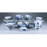 A Collection of Worcester Tea Wares, Circa 1770-1780, all printed with the "Three Flowers"
