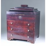 A Mahogany Three Drawer Writing Chest, Late 19th/Early 20th Century, with lifting pagoda top, the