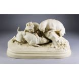 A Copeland Parian Figural Group of "Chasse au Lapin", circa 1870, modelled by P.J Mene, 13ins wide x