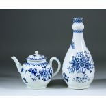 A Worcester Teapot and Cover, Circa 1765-1770, painted in blue with the "Peony" pattern, crescent